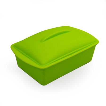 MIREN Nonstick Thicken Silicone Baking Pan with Cover, Silicone Loaf Pan, Covered Cake Pan, Deep Dish Casserole Pan, Square Steam Cooker (Green)