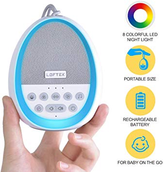 LOFTEK White Noise Machine, Baby Night Light With 8 Colors, Portable Rechargeable Baby Sound Machines For Sleeping, 29 Non-Looping Soothing Nature Sounds Sleep Machine Sound Soother/Therapy for Travel