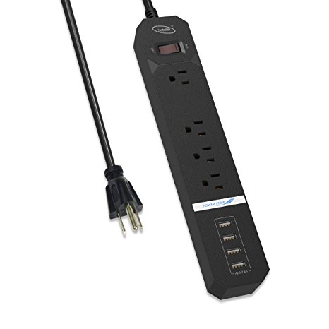 BTGGG Power Strip 4 USB Charging Ports [5V/ Max 3.4A] Surge Protector with 4 US Standard AC Outlets [1250W/125V/ 10A] 6ft Power Cord for iphone, ipad, Tablets and Other Devices.