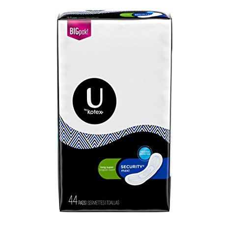 U by Kotex Security Maxi Pads, Long Super, Unscented, 44 count