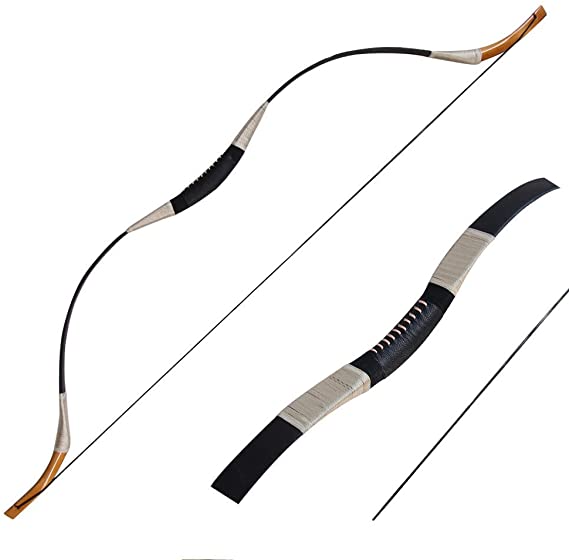 IRQ Traditional Handmade Recurve Bow 30-65lbs Set, Pigskin Longbow Mongolian Horsebow Archery Hunting Target Bow for Adults Outdoor Hunting Competition Training Game Left or Right Hand Recurve Bows
