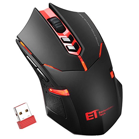 Wireless Gaming Mouse, Pictek 2.4G Wireless Computer PC Gaming Mouse Laptop Cordless USB Gamer Mice with Silent Click, Advanced 2400 DPI Optical Sensor, 7-Button for Windows Mac Macbook Linux, Red