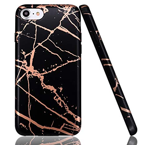 iPhone 5 Case,iPhone 5S SE Case,LUOLNH Shiny RoseGold Metal & Black Marble Shockproof Clear Bumper TPU Soft Case Rubber Silicone Skin Cover Case for iPhone 5 5s SE