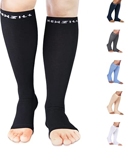 NEWZILL Graduated Medical Compression Socks 20-30 mmHg Knee-high Open Toe for Women & Men Circulation (as1, alpha, l, x_l, regular, regular, Black, L/XL)