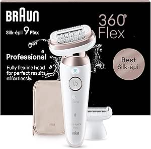 Braun Silk-épil 9 Flex, Épilateur Avec Tête Flexible À 360°, Pour Une Épilation Facile, Étanche, Peau Douce Longue Durée, Avec Tête De Rasoir Pour Femmes Et Sabot Tondeuse, 9-030 3D, Blanc/Rose Titane