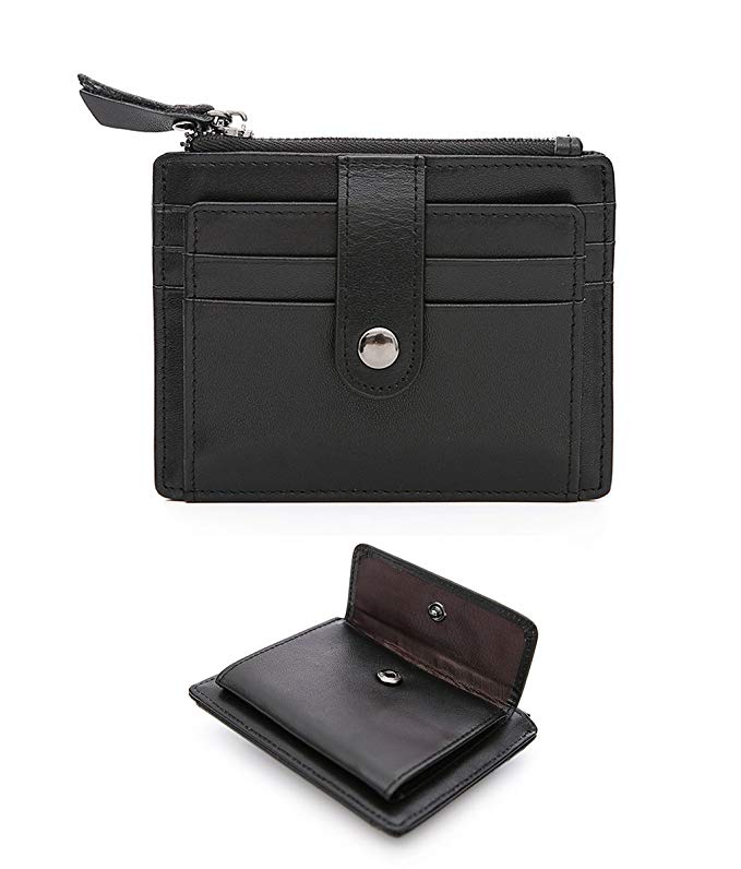 Slim Leather Wallet for Men RFID Blocking Credit Card Holder with Zipper Pocket