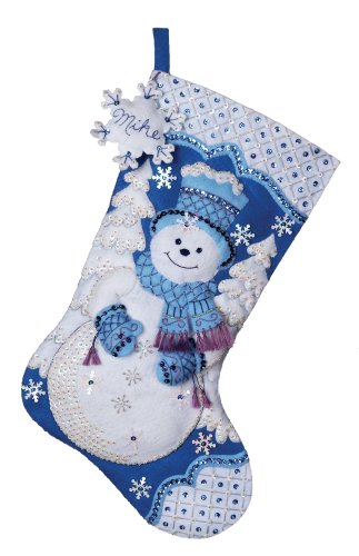 Bucilla 18-Inches Christmas Stocking Felt Appliqué Kit, 86059 Snowflake Snowman