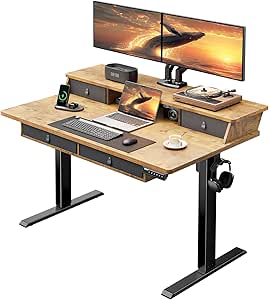 ErGear Standing Desk with Drawers, 48 x 30 Inches Height Adjustable Desk with Storage, Electric Sit Stand Desk, 4 Memory Preset Computer Home Office Desk with Cable Management Tray, Vintage Brown