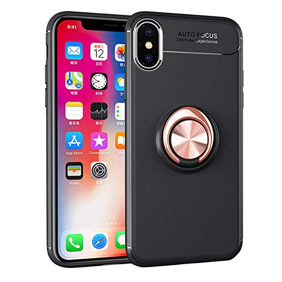 ANERNAI iPhone XS Max XS Plus (2018) 6.5 Inch Case, Ultra Thin Shockproof TPU Ring Kickstand Magnetic Car Mount Cover