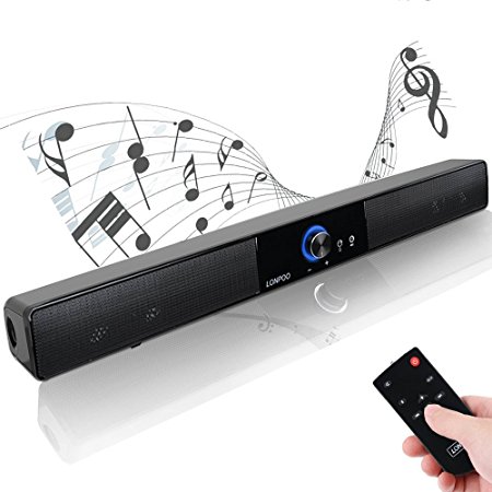 LONPOO 20-INCH USB Powered 40mm*4 drivers PC Soundbar Bluetooth Stereo 10W speakers support Mic and Earphone Output for PC, Smartphones, Small TV, Portable Audio Players( include remote)
