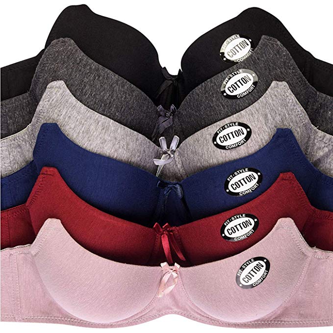 Women's Basic Plain Bras (Packs of 6) - Various Styles