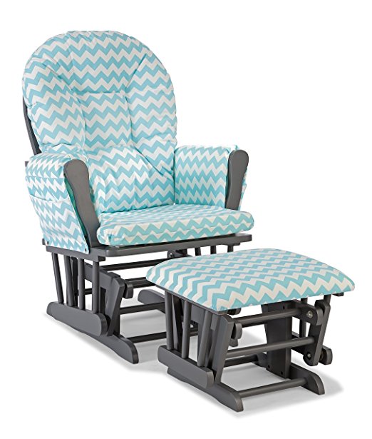 Stork Craft Custom Hoop Glider and Ottoman, Gray/Turquoise Chevron