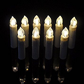 Set of 10 LED Taper Electric Candles,Flameless Candles,Dripping Style with Realistic Look,Remote Control and Clips for Home Decoration and Christmas Holiday