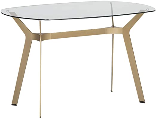 Archtech 60" W Mid-Century Modern Dining Table, Desk, Metal and Glass 8mm, Gold