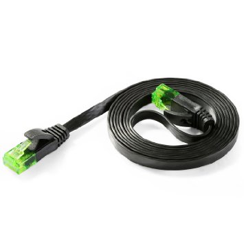 Hexagon Network - Ethernet Cable Cat6 Flat 5ft Black, Network Cable Cat 6 Flat Slim Ethernet Patch Cable, Internet Cable With Snagless Green RJ45 Connectors - 5 Feet Black