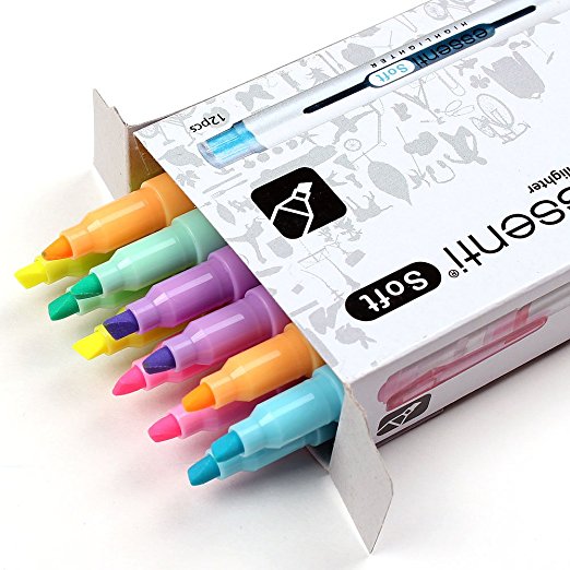 Monami Essenti Liner Soft Pastel Color Highlighter Pen Marker 6 Color Pack of 12 Pens (Dozen Box)