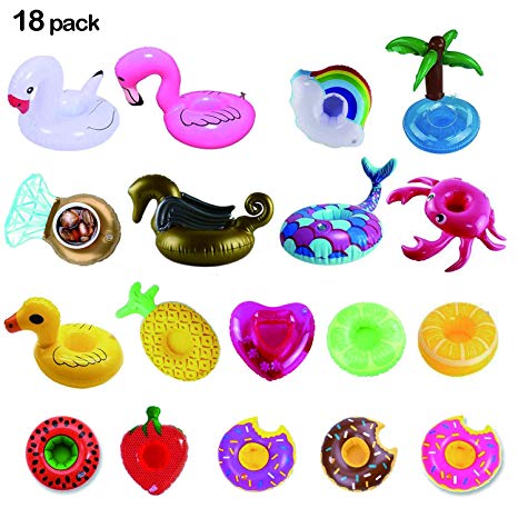 LKDEPO Inflatable Drink Holder 18 Pack, Floats Inflatable Cup Coasters for Summer Pool Party and Kids Fun Bath Toys [Newest Type Golden Pegasus & Mermaid]