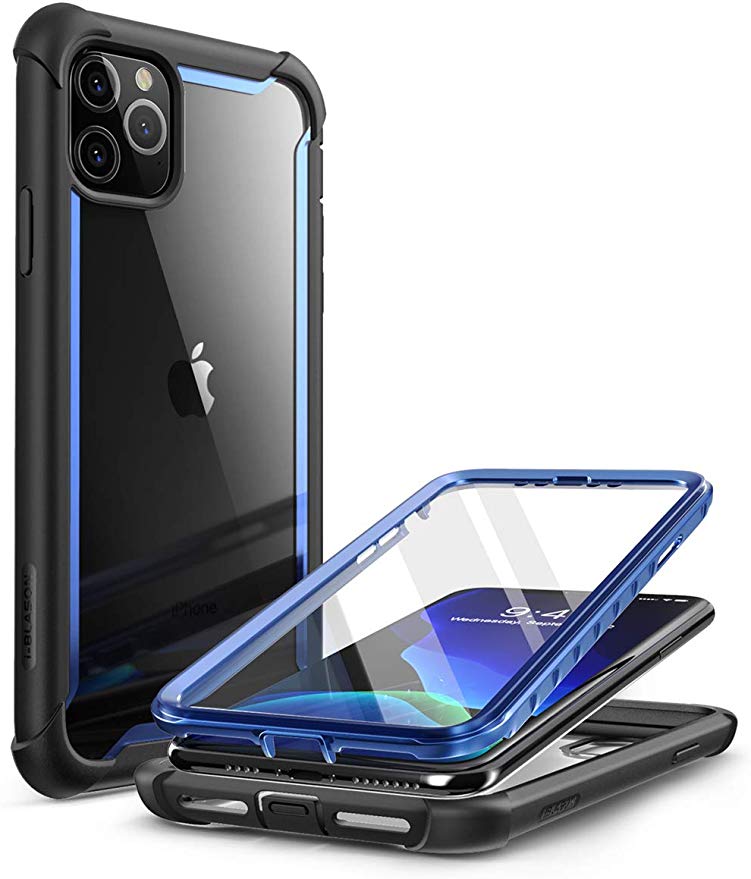 i-Blason Ares Case for iPhone 11 Pro Max 2019 Release, Dual Layer Rugged Clear Bumper Case with Built-in Screen Protector (Blue)