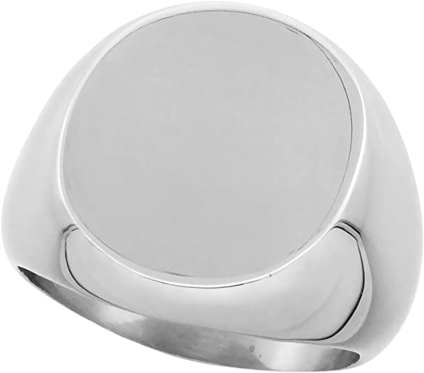 Surgical Stainless Steel Large Oval Signet Ring Solid Back Flawless Finish 3/4 inch, Sizes 8 to 13