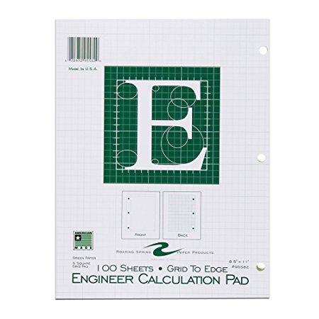Roaring Spring Engineering Pad, 8.5" x 11", Green, 100 sheets, Grid-to-Edge
