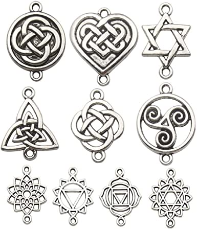 100g (About 50pcs) Craft Supplies Antique Silver Celtic Knot Flower of Life Connector Charms Pendants for Crafting, Jewelry Findings Making Accessory for DIY Necklace Bracelet (M155)