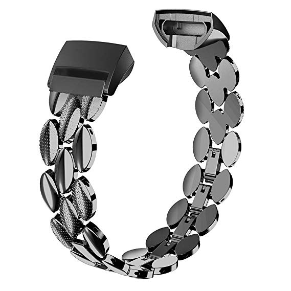 Wearlizer Compatible with Fitbit Charge 3 Bands for Women Metal Replacement Fit Bit Charge 3 hr Band Accessories Strap Bracelet Bangle Silver Rose Gold Black