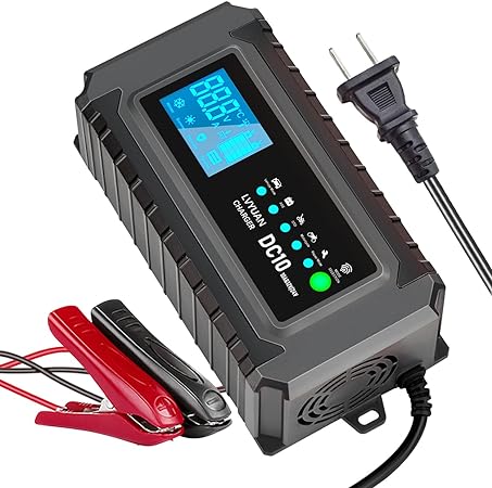 LVYUAN Fully Automatic Smart Car Battery Charger, 12-Volt/24-Volt 10Amp Battery Maintainer, Trickle Charger, Float Charger and Desulfator for AGM, Motorcycle, Lawn Mower and Lead-Acid Batteries