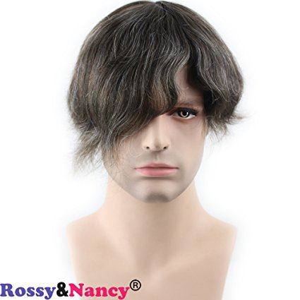 Rossy&Nancy Real Human Hair French Lace with PU Thin Skin Stock Men's Toupee Hair Pieces #5 Mix 10% Grey Hair Color