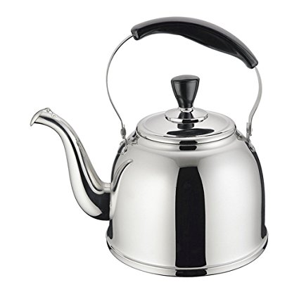 Stainless Steel Whistling Tea Kettle Stove Top Teapot Pot with Bakelite Handle, Mirror Finish, 1.6 Quart, Silver Tone