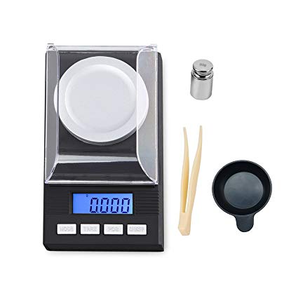 High Precision Digital Milligram Scale 50g/1.7637oz Capacity, 0.001g/0.0001oz Division, Portable Jewelry Scale Digital Weight with Calibration Weights Tweezers and Weighing Pans