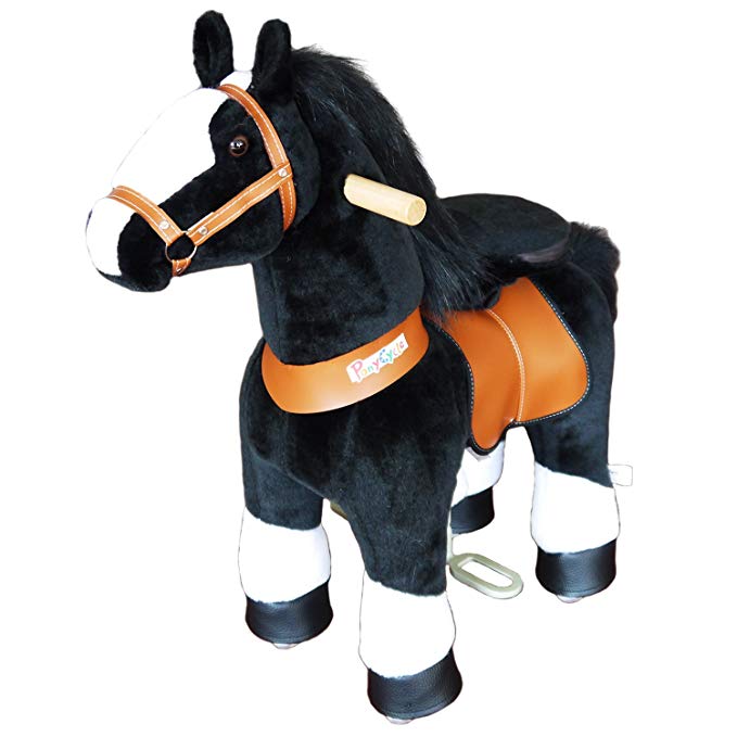 PonyCycle Official Ride On Black Horse With White Hoof No Battery No Electricity Mechanical Horse White & Black Medium for Age 4-9