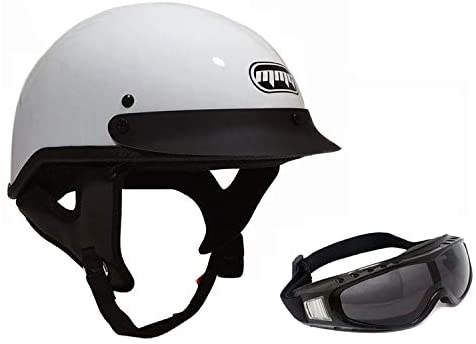 MMG Motorcycle Street Cruiser Half Helmet DOT Shorty Helmet - White