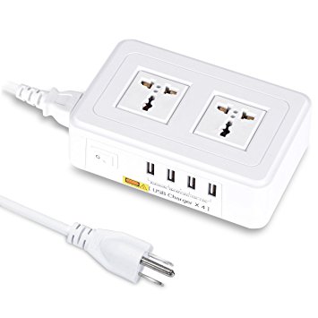 JBonest USB Power Surge Protector Power Strip Outlet Home/Office Smart Charger Hub with 2 AC Plugs and 4 USB Prorts-4 Feet FCC …