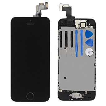 Ayake LCD Screen for iPhone 5s Black Full Display Assembly Digitizer Touchscreen Replacement with Front Facing Camera, Speaker and Home Button Pre-Assembled (All Required Tools Included)