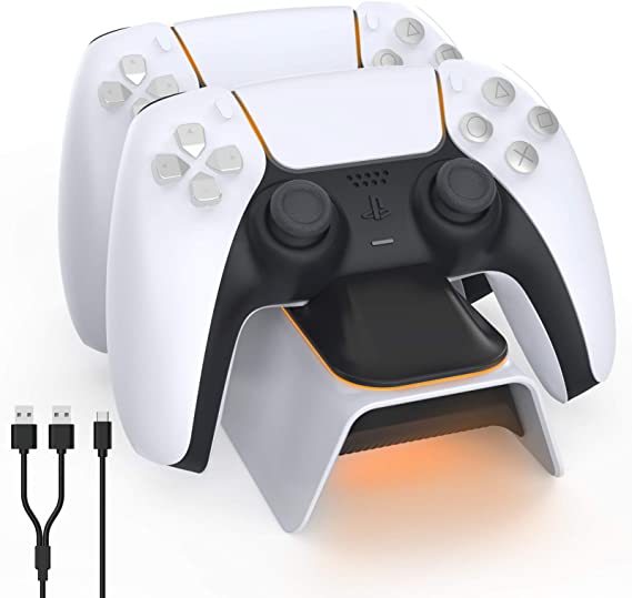 NexiGo Dobe Upgraded PS5 Controller Charger, Playstation 5 Charging Station with LED Indicator, High Speed, Fast Charging Dock for Sony DualSense Controller, White