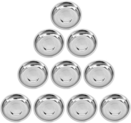 DOITOOL 10Pcs Stainless Steel Appetizer Plates Round Seasoning Plates Mustard Dessert Dishes (10cm)