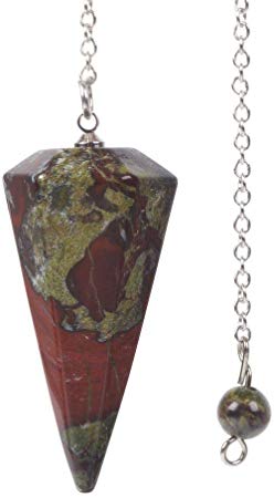 Natural Dragon Blood Jasper Gemstone Rock Crystal Hexagonal Pointed Reiki Chakra Pendant Pendulum