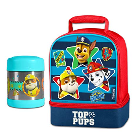 Paw Patrol Thermos Lunch Box and Funtainer Set for Kids - Bundle Includes Dual Compartment Insulated Lunch Box and 12 Hour Cold Drink Stainless Steel Funtainer Water Bottle Food Jar