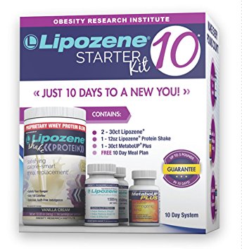 Lipozene 10 Starter Kit - Complete Diet and Nutrition Plan Including Protein Shake, Lipozene Appetite Suppressants, Meal Plan, and MetaboUP Thermogenic Metabolic Booster