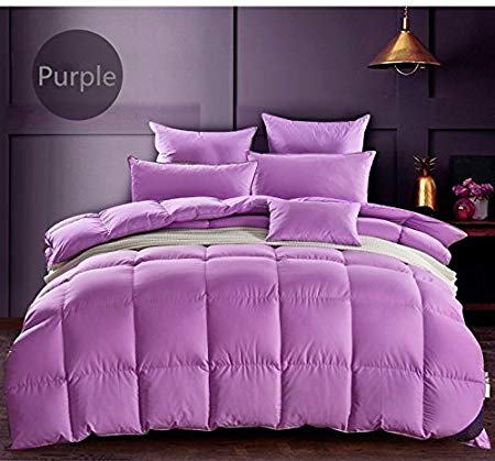 ROSE FEATHER Luxurious White Goose Down Comforter Duvet,800TC Down Proof Cover,850  Fill Power,Soft Warm Brethable,No Noise, Heavywarmth Winter(Twin&Twin XL Size, Purple)