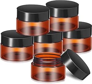 6 Pack Clear Container with Lids Small Plastic Pot Jars Wide Mouth Round Leak Proof Plastic Container Jars with Lid for Travel Storage, Eye Shadow, Nails, Paint, Jewelry (Amber,1 oz)