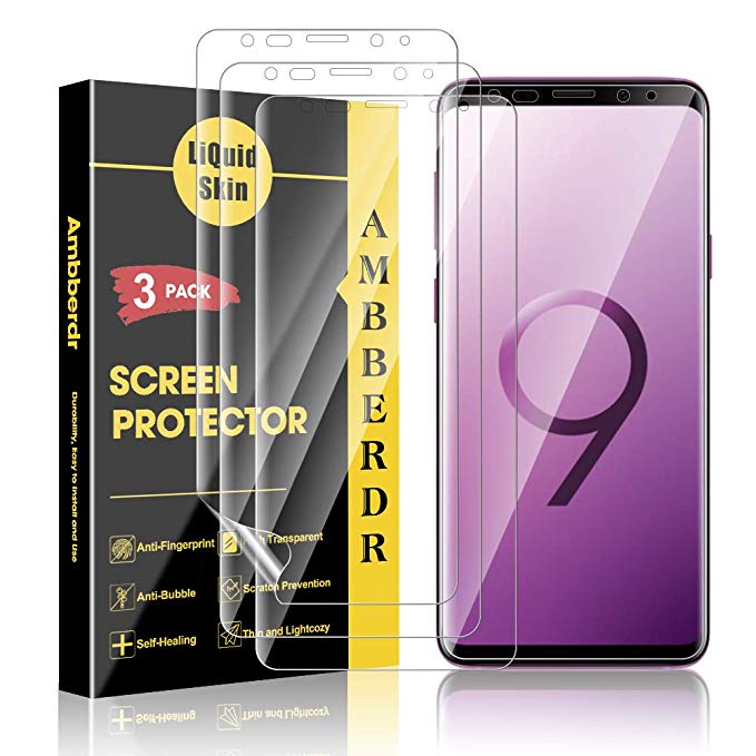 AMBBERDR 3-Pack Screen Protector for Samsung Galaxy S9 Max Coverage Flexible Film [Not Wet Applied] with Lifetime Replacement Warranty