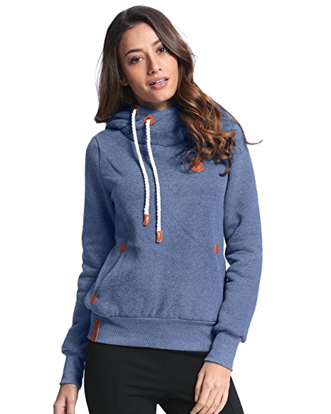 StyleDome Women Long Sleeve High Necke Pocket Pullover Hoodies Sweatshirts Coats