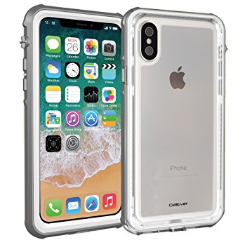 CellEver iPhone X Case Waterproof Shockproof IP68 Certified SandProof SnowProof Full Body Protective Cover Fits Apple iPhone X - K7 White / Gray