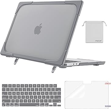 MOSISO Compatible with MacBook Air 15 inch Case 2023 Release A2941 M2 Chip with Touch ID, Heavy Duty Plastic Hard Shell with Fold Kickstand & Keyboard Cover & Screen Protector & Storage Bag, Gray