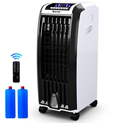 COSTWAY Evaporative Cooler, Portable Air Cooler with Fan & Humidifier Bladeless Quiet Electric Fan w/Remote Control for Indoor Home Office Dorms (28-Inch)