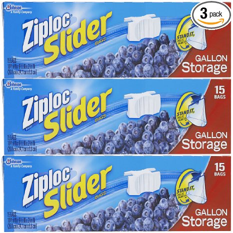 Ziploc Slider Storage Bags Gallon 15 ct (Pack Of 3)