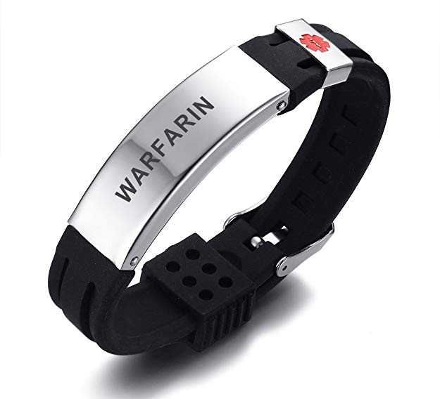 Custom Engraving Stainless Steel & Black Silicone Belt Buckle Adjustable Medical Alert ID Bracelets Band for Men Boy