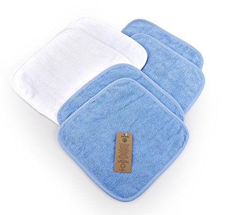 Arus Baby Organic Turkish Cotton Soft Sensitive Natural Washcloths, 6 Pack (4 Blue, 2 White), 12"x12"