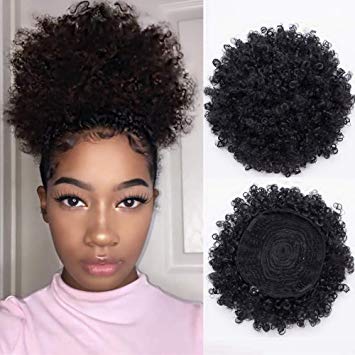 Synthetic Short Afro Kinky Curly Pony Tail High Puff Afro Ponytail Drawstring Ponytail (Black-1b)